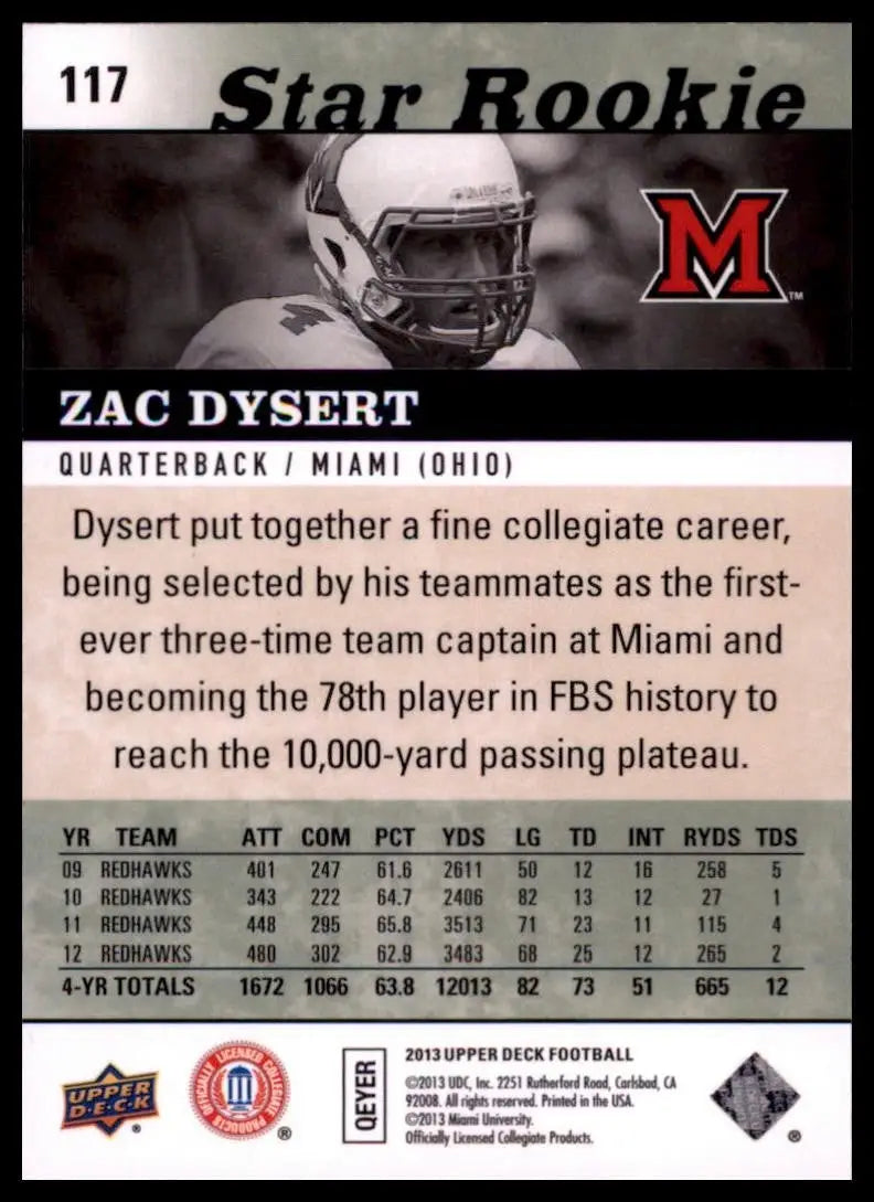 2013 Upper Deck - Star Rookie Zac Dysert #117 (RC) - Football Card Single