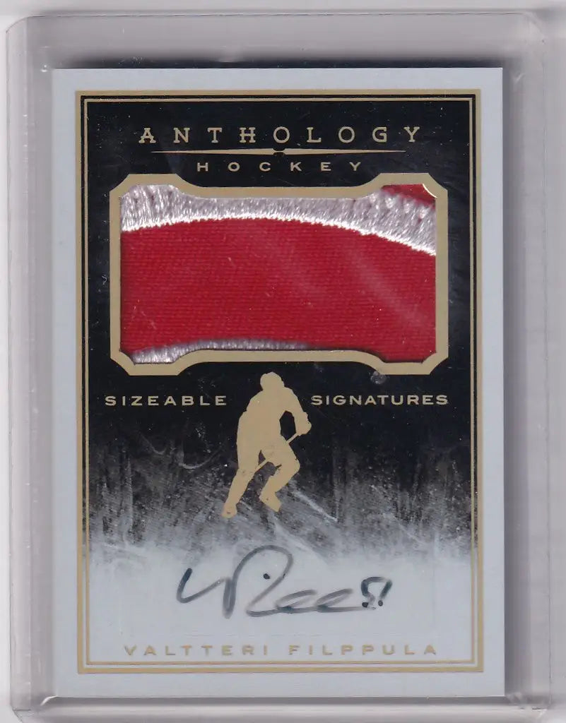 Hockey trading card with red jersey patch and signature from Panini Athology Auto Relic Valtteri