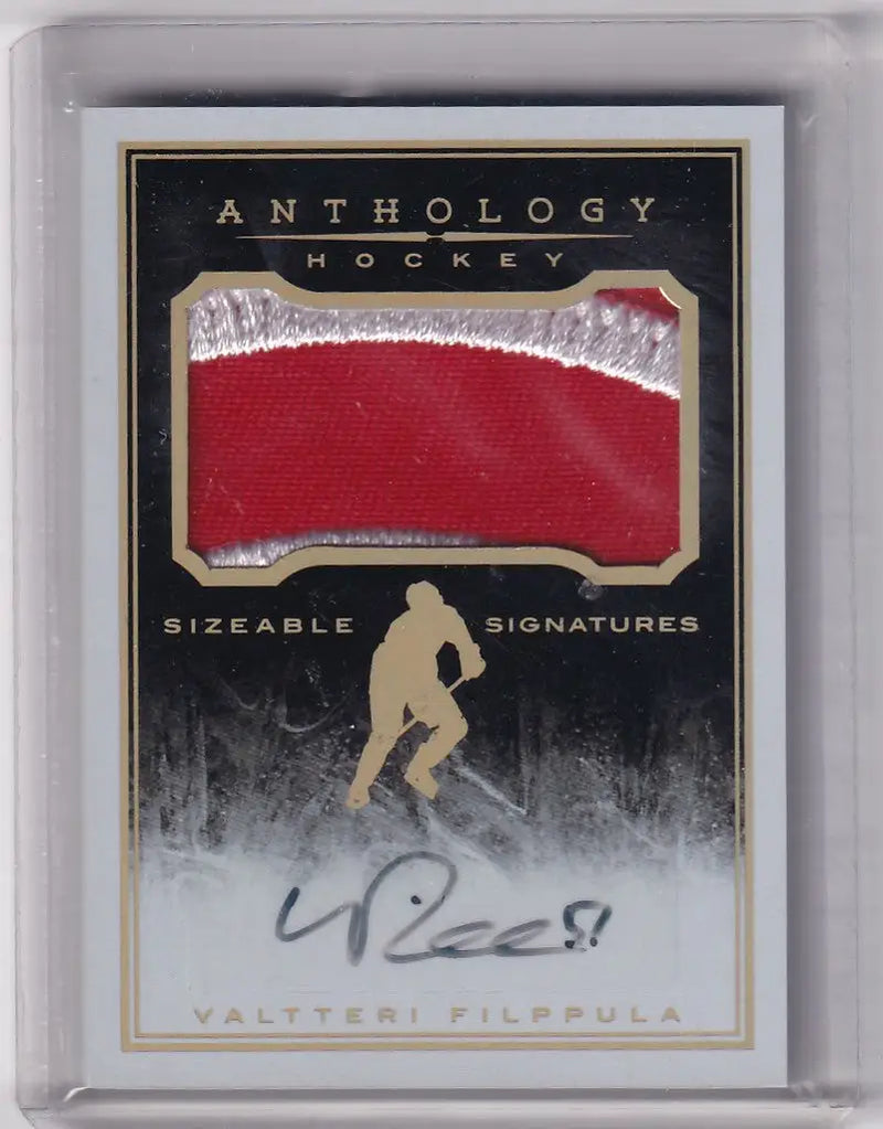 Hockey trading card with red jersey patch and signature from Panini Athology Auto Relic Valtteri