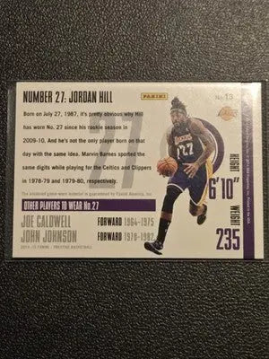 2014-15 Panini Prestige #13 Jordan Hill NBA Materials Purple #/199 - Basketball Card Single