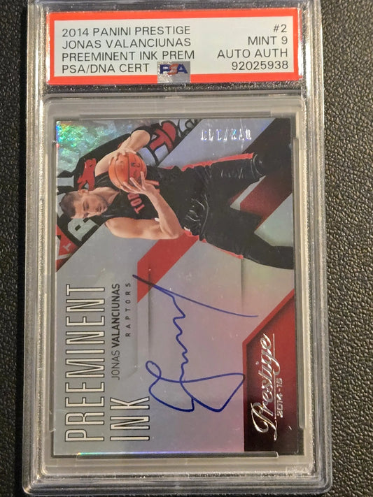 2014-15 Panini Prestige Premium #2 Jonas Valanciunas Preeminent Ink #/149 PSA 9 - Basketball Card Single