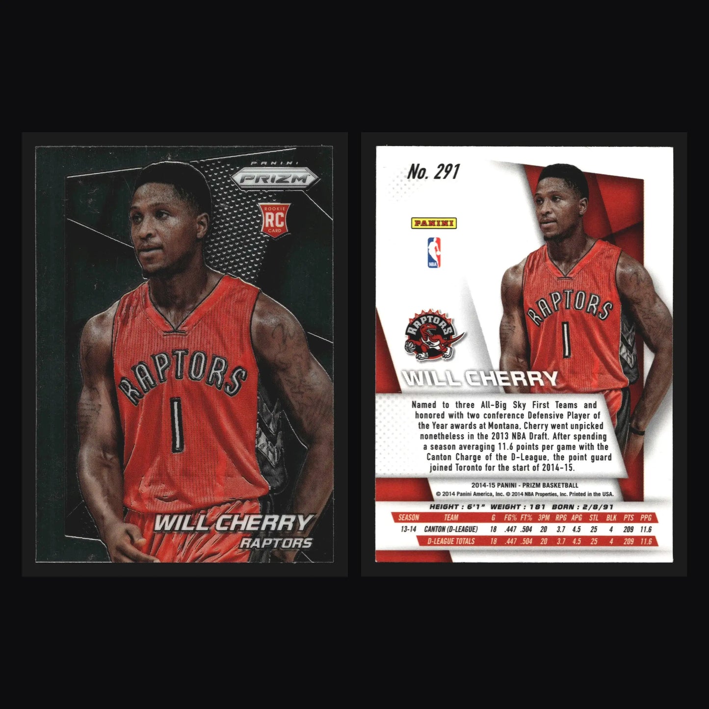2014-15 Panini Prizm Will Cherry #291 Toronto Raptors RC