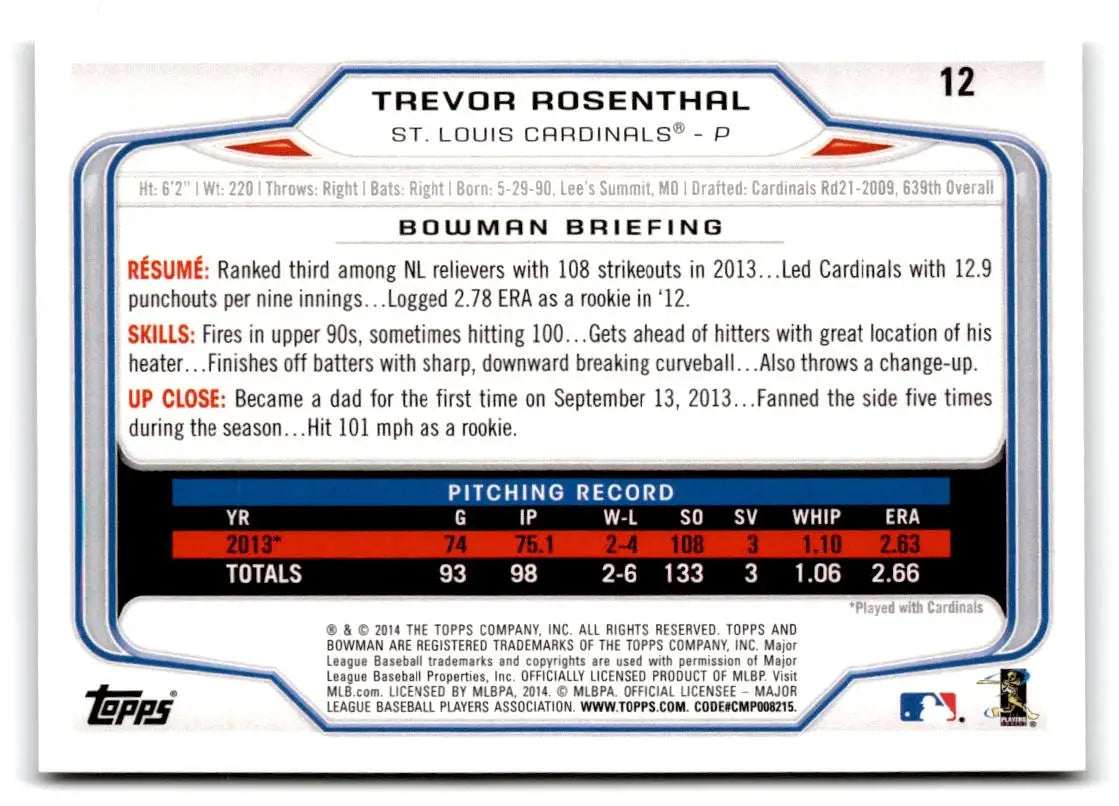 2014 Bowman #12 Trevor Rosenthal - Baseball Card Single