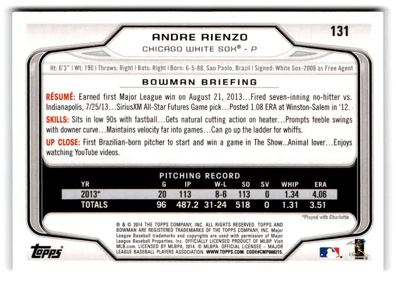 2014 Bowman #131 Andre Rienzo - Baseball Card Single