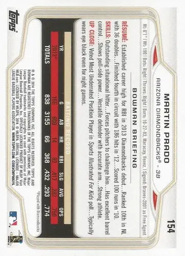 2014 Bowman #154 Martin Prado NM-MT Diamondbacks ID:57932 - Baseball Card Single