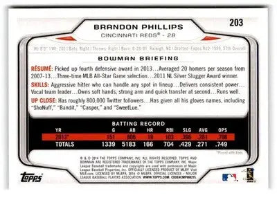 2014 Bowman #203 Brandon Phillips - Baseball Card Single