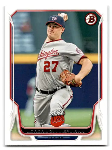 2014 Bowman Jordan Zimmermann baseball card with original gloss, featuring Nationals player