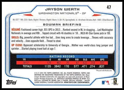 2014 Bowman #47 Jayson Werth NM-MT Nationals ID:73314 - Baseball Card Single