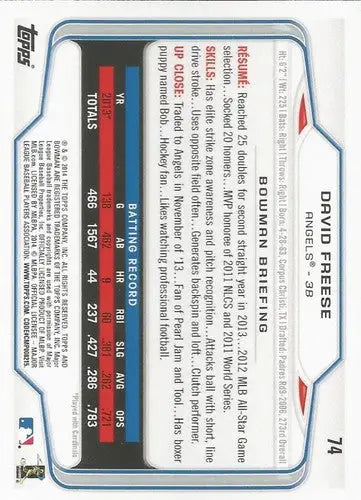 Original gloss David Freese baseball card from 2014 Bowman NM-MT Angels ID 71880