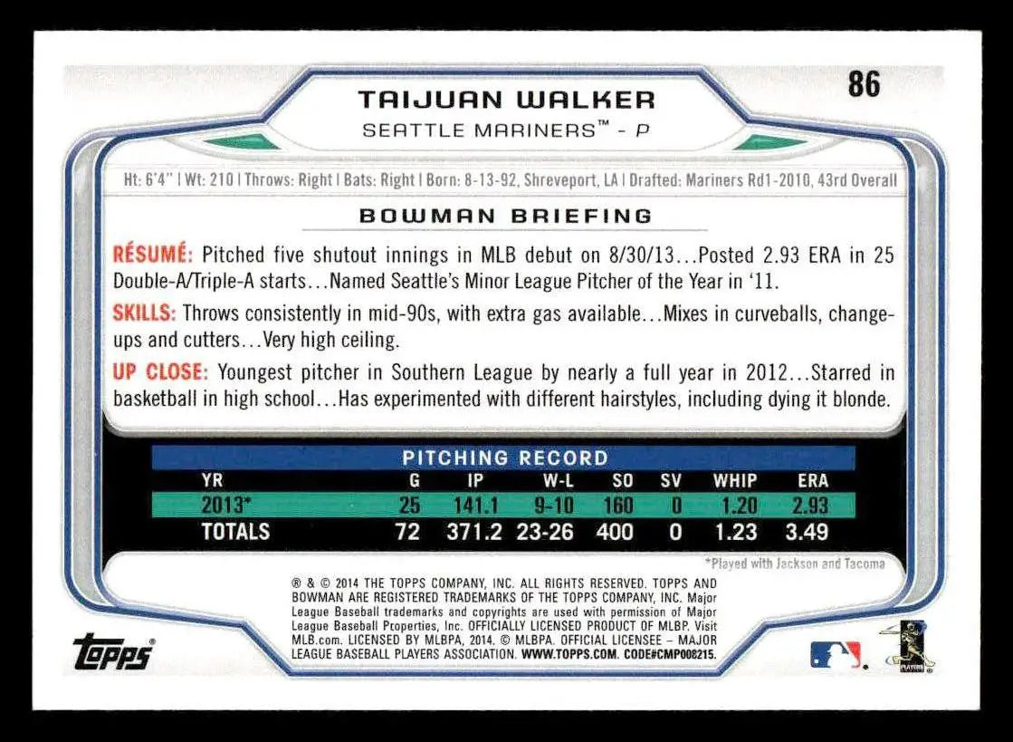 2014 Bowman #86 Taijuan Walker - Baseball Card Single
