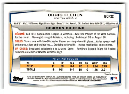 2014 Bowman Chrome Prospects #BCP22 Chris Flexen NM-MT Mets ID:70898 - Baseball Card Single