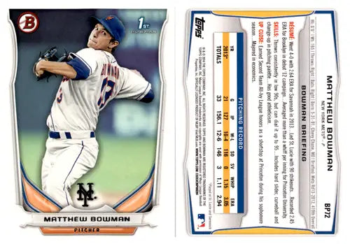2014 Bowman Prospects BP72 Matthew Bowman Mets baseball card in NM-MT condition