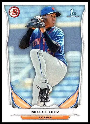 Baseball card featuring Miller Diaz Bowman Prospects original gloss Mets 2014 Bowman’s Prospects