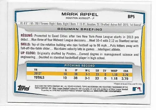 Baseball trading card of Mark Appel from Bowman Prospects with original gloss