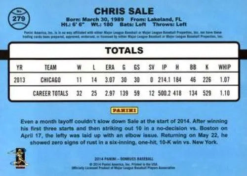 2014 Donruss Series 2 #279 Chris Sale NMMT White Sox - Baseball Card Single