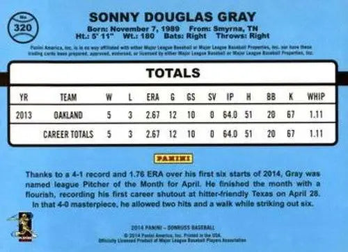 2014 Donruss Series 2 #320 Sonny Gray NMMT ID:7199 - Baseball Card Single