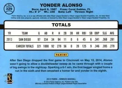 2014 Donruss Series 2 #329 Yonder Alonso NMMT Padres ID:7208 - Baseball Card Single