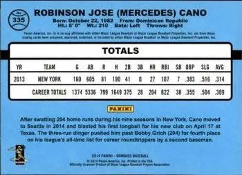 2014 Donruss Series 2 #335 Robinson Cano NMMT Mariners ID:7214 - Baseball Card Single