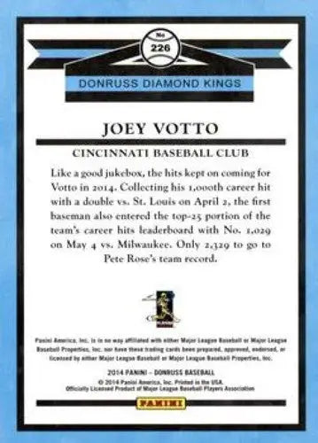 Back of a Joey Votto baseball card showing original gloss from Donruss Series 2