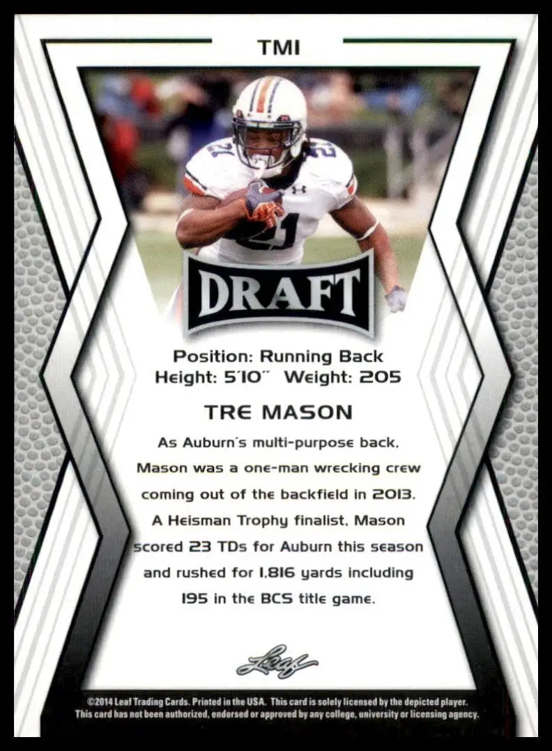 2014 Leaf Draft Tre Mason #TM1 Rookie Football Card Sports NCAA - Football Card Single