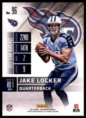 2014 Panini Contenders Jake Locker 96 Tennessee Titans