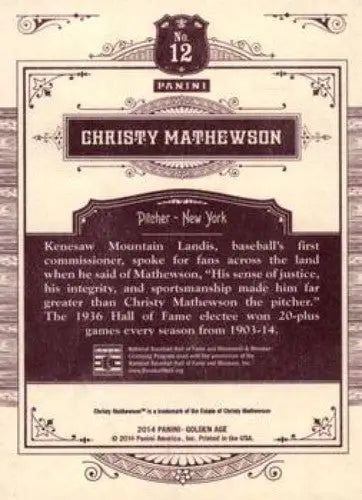 2014 Panini Golden Age #12 Christy Mathewson NMMT NY Giants ID:6948 - Baseball Card Single