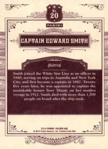 Panini Golden Age Captain Edward Smith trading card from 2014 Panini Golden Age series