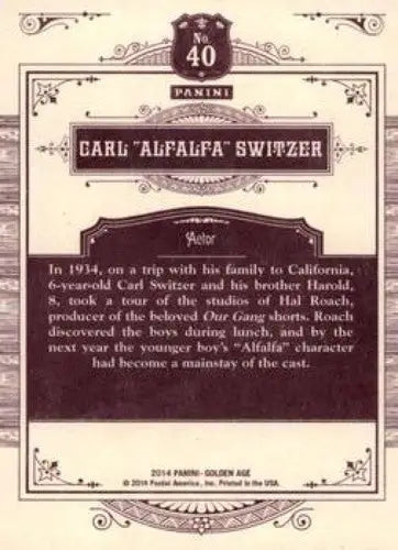 2014 Panini Golden Age #40 Carl Alfalfa Switzer NMMT ID:6962 - Non-Sports Card Single