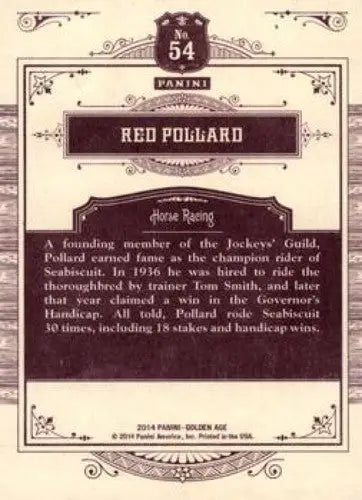 2014 Panini Golden Age #54 Red Pollard NMMT ID:6970 - Racing Card Single