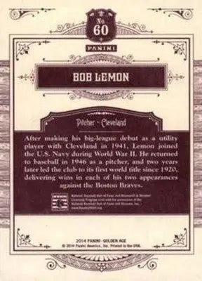 2014 Panini Golden Age #60 Bob Lemon NMMT Indians ID:6974 - Baseball Card Single