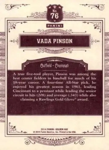 2014 Panini Golden Age #76 Vada Pinson NMMT Reds ID:6985 - Baseball Card Single