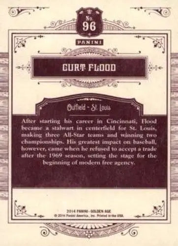 2014 Panini Golden Age #96 Curt Flood NMMT Cardinals ID:6997 - Baseball Card Single