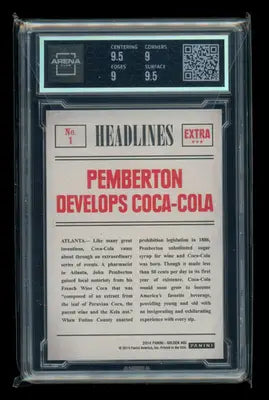 2014 Panini Golden Age Headlines John Pemberton #No. 1 Arena Club 9.5