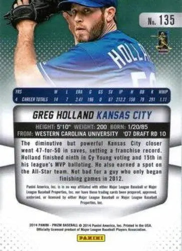 2014 Panini Prizm Greg Holland baseball card with original gloss and vibrant design