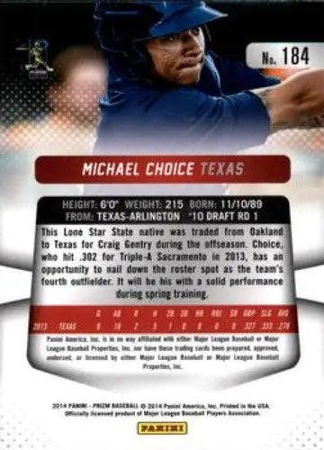 Original gloss Panini Prizm Michael Choice baseball card 2014 Rangers NM-MT