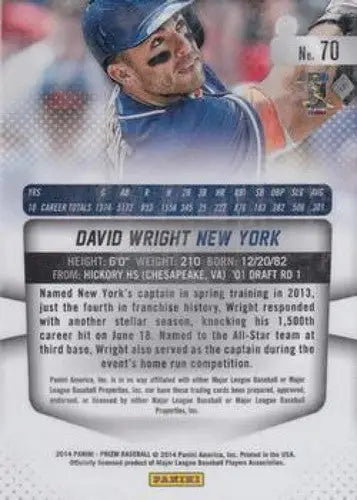 Original gloss Panini Prizm David Wright baseball card from 2014 Mets collection