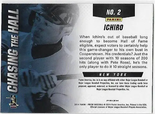 Original gloss Ichiro baseball card from Panini Prizm Chasing the Hall Prizms series