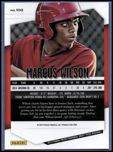 Marcus Wilson baseball card from Panini Prizm Perennial Draft Picks set