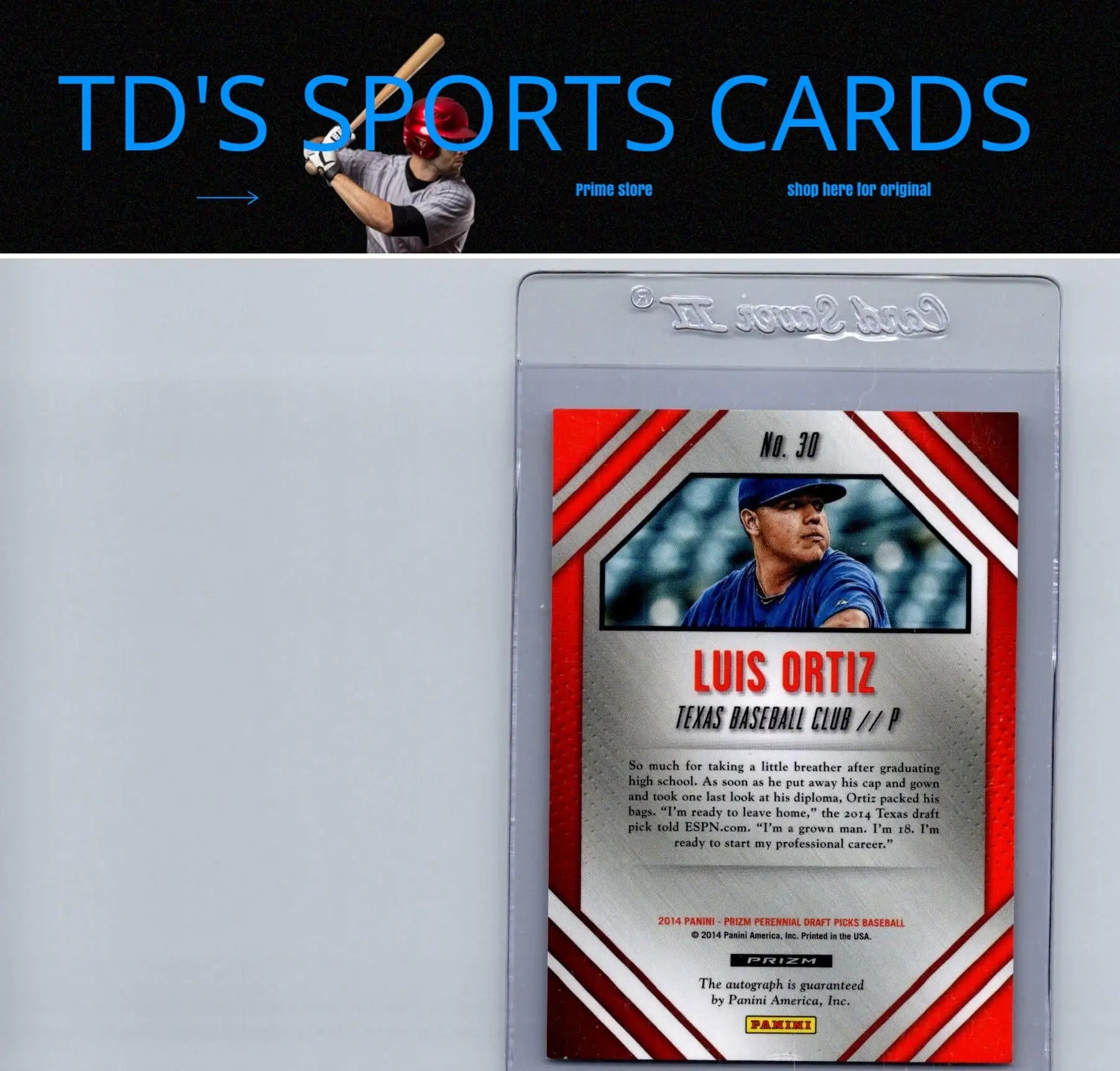 Luis Ortiz baseball card from Panini Prizm Perennial Draft Picks collection