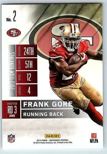 Original gloss Frank Gore football card from 2014 Playoff Contenders sports cards collection