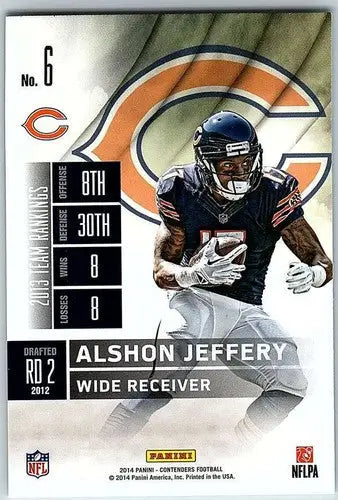 2014 Playoff Contenders Season Ticket #6 Alshon Jeffery NM Near Mint Bears - Football Card Single
