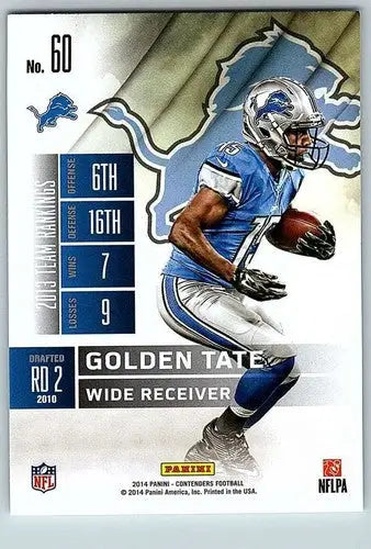 Original gloss of Golden Tate football card from 2014 Playoff Contenders Simply Sandoval series