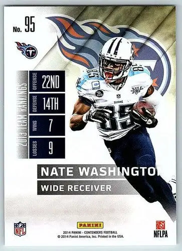 Original gloss of 2014 Playoff Contenders Season Ticket Nate Washington football trading card