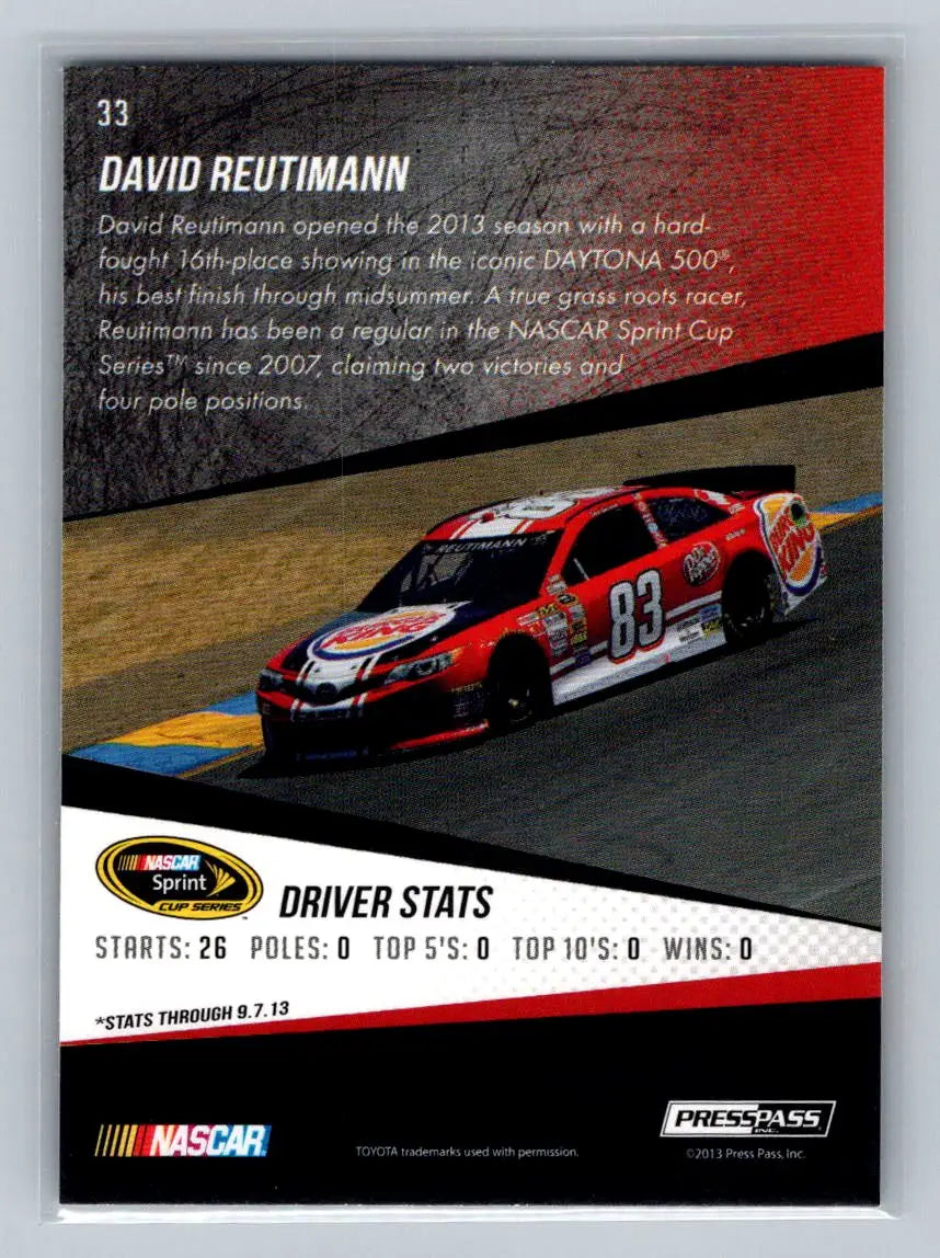 2014 Press Pass #33 David Reutimann BK Racing - Racing Card Single