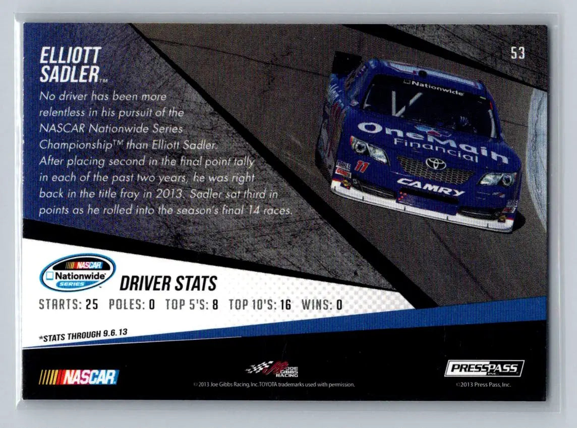 2014 Press Pass #53 Elliott Sadler Joe Gibbs Racing - Racing Card Single