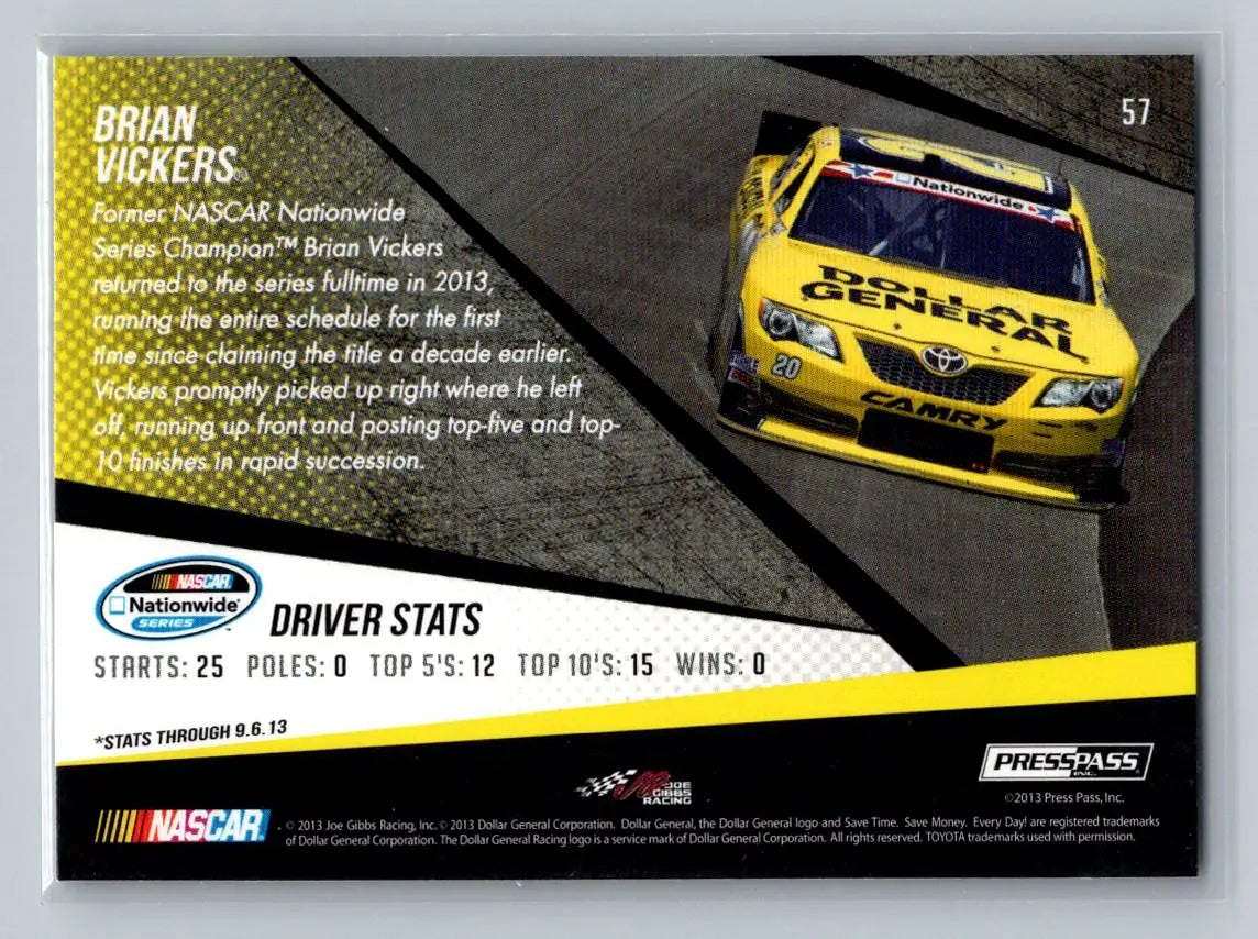 2014 Press Pass #57 Brian Vickers Joe Gibbs Racing - Racing Card Single