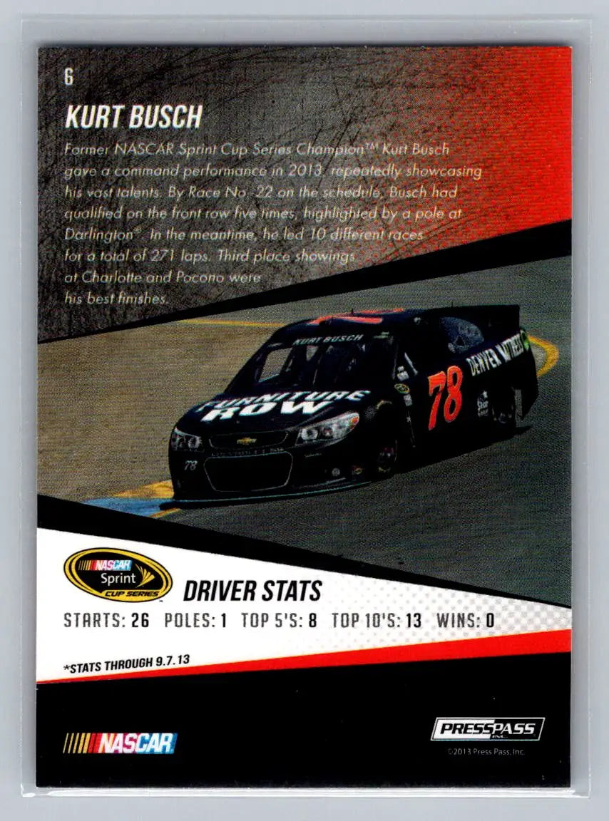 2014 Press Pass #6 Kurt Busch Furniture Row Racing - Racing Card Single