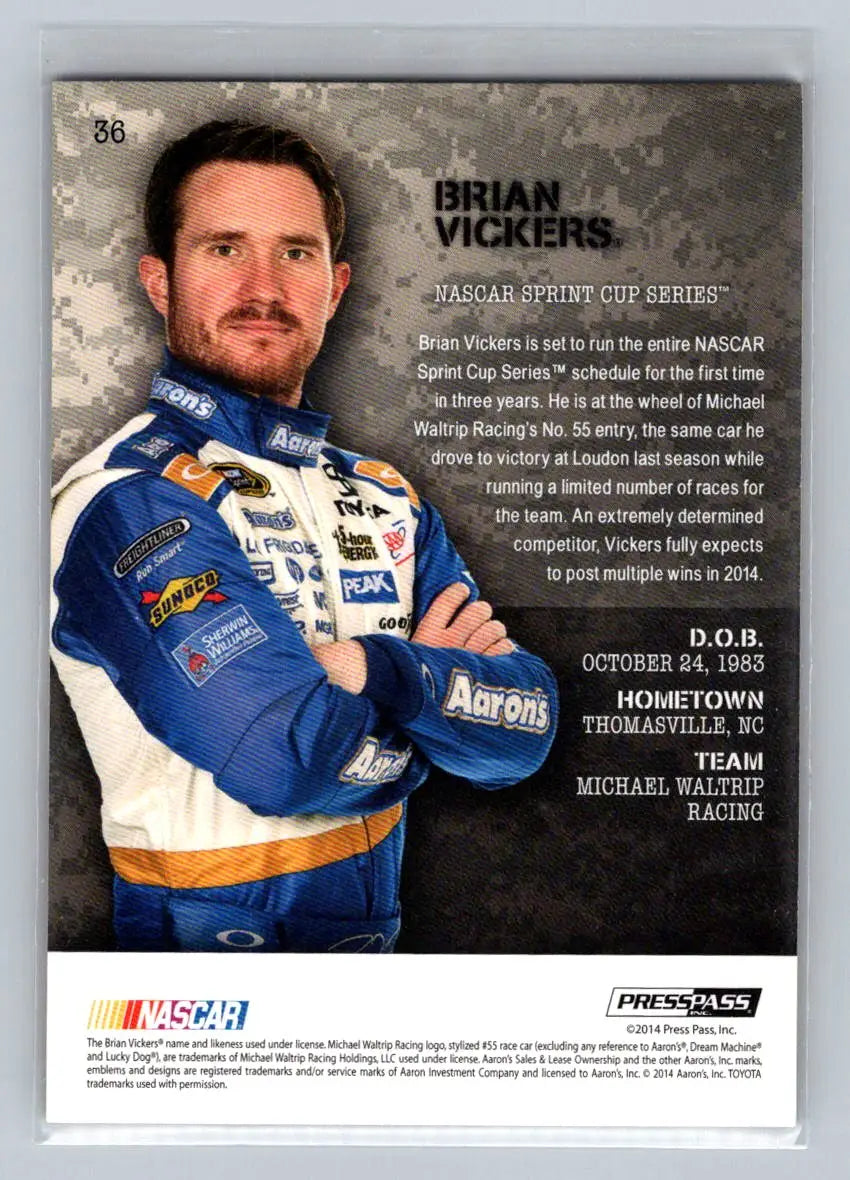 2014 Press Pass American Thunder #36 Brian Vickers Michael Waltrip Racing - Racing Card Single