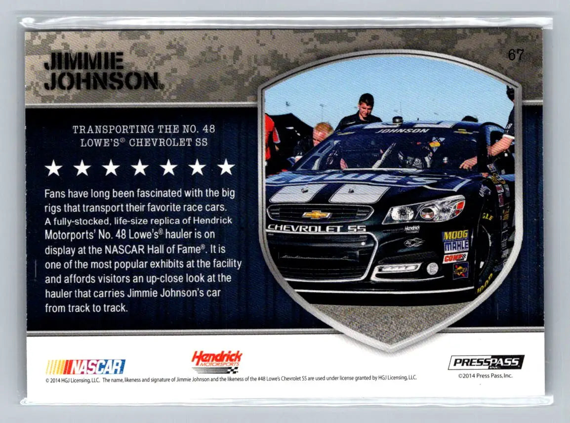 2014 Press Pass American Thunder #67 No. 48 Lowe’s Chevrolet - Racing Card Single