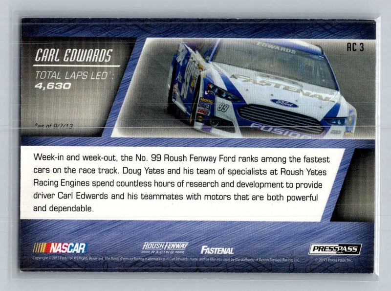 2014 Press Pass Total Memorabilia #AC 3 Carl Edwards Accelerationg - Racing Card Single